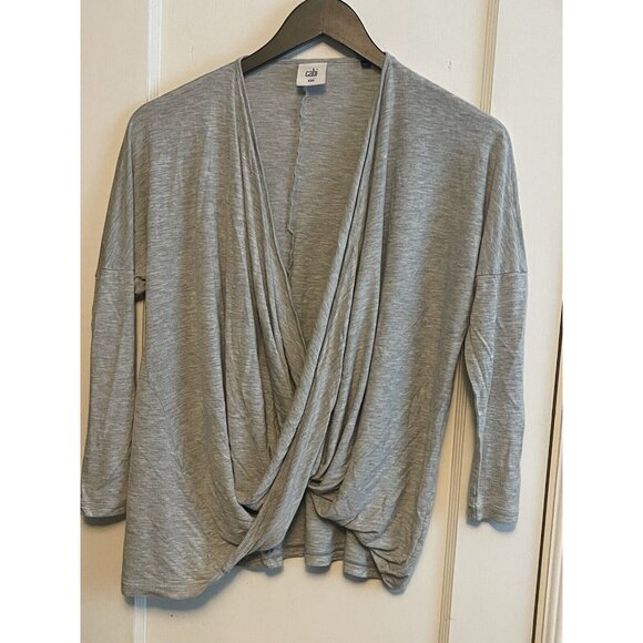 Cabi Taylor Draped Twist Front Top T Shirt Grey Long‎ Sleeve Style - Picture 1 of 7